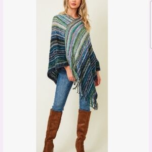BLUE PONCHO WRAP blue cover up WESTERN BOHEMIAN Magnolia HIPPIE